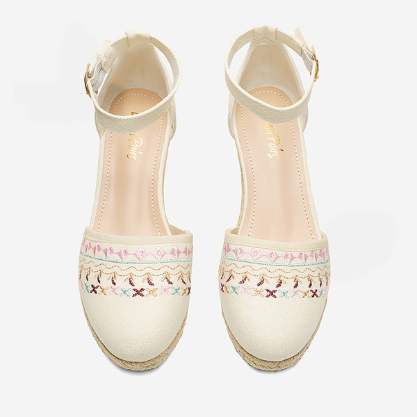Closed Toe Espadrille Wedges - BEIGE WHITE - 2